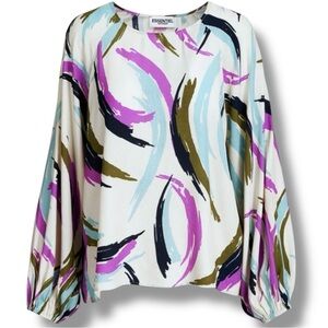 Essentiel Antwerp Dulipa Abstract Print Blouse Off White Blue Purple EU 32 US 0